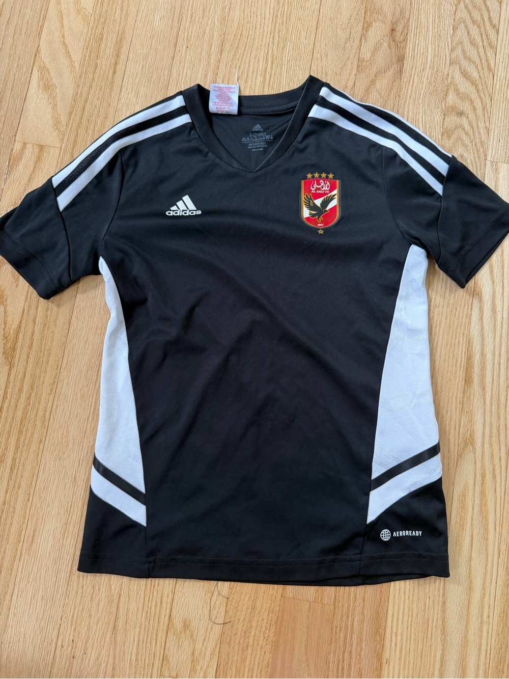 Adidas Black and White Kids Soccer Jersey with Egypt Al Ahly Club Badge
